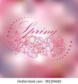 Stylish background with spring flowers : poppy , violet , bell.
