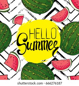 Stylish background of watermelons. Vector illustration for a postcard or a poster, print for clothes. Summer.