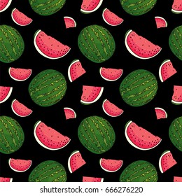 Stylish background of watermelons. Vector illustration for a postcard or a poster, print for clothes. Summer.