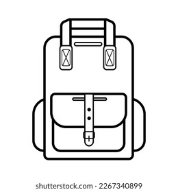 Stylish backpack with pockets and straps, simple linear icon isolated on white background. Trendy hipster backpack. Badge, emblem, logo for apps and websites. Vector illustration
