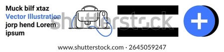 Stylish bag with adjustable strap, black horizontal bars, and a blue plus symbol. Ideal for e-commerce, web design, fashion blogs, branding, promotional materials, user interface design, landing page