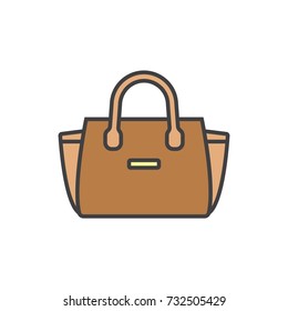 Stylish bag colored flat line icon.