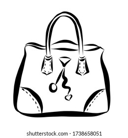 
Stylish bag in doodle style hand drawn illustration isolatetd on white background. Trendy  women's handbag.
