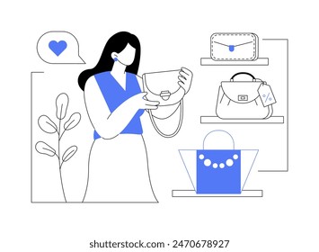 Stylish bags isolated cartoon vector illustrations. Attractive girl choosing a glamourous bag in shopping mall, buying stylish clothes and accessories, consumerism idea vector cartoon.