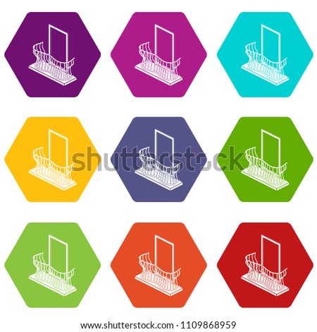 Stylish balcony icons 9 set coloful isolated on white for web