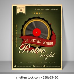 Stylish banner or flyer for retro night party with address bar, place holder and mailer.