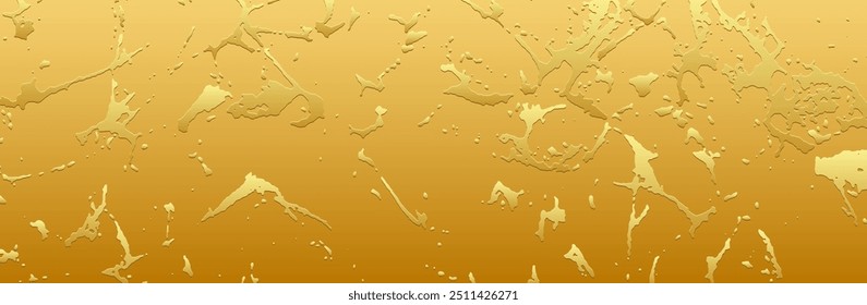 Stylish banner, original cover design. Gold textured metallic background, gold texture, embossing. Geometric abstract pattern with spots, cracks, scratches, lines. Grunge overlay layer.
