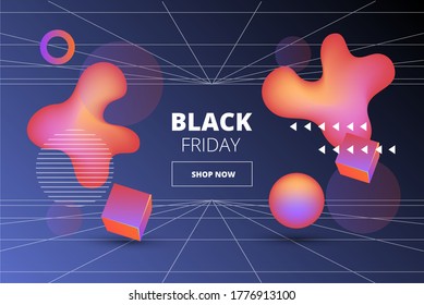 Stylish banner template with a dark background, rainbow geometric shapes and the inscription Black Friday