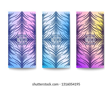 Stylish banners design. Wavy lines composition with fantasy pattern and vibrant coloration. Vector template