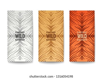 Stylish banners design. Wavy lines composition with fantasy natural pattern and coloration from wild life. Vector template