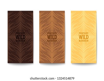 Stylish banners design. Wavy lines composition with fantasy natural pattern and coloration from wild life. Vector template