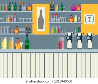 Stylish bar counter. Vector illustration of a bar counter with alcohol.