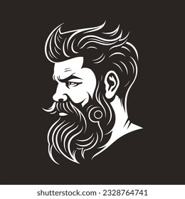 Stylish barber shop logo featuring a dashing man with a beard and mustache.