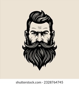 Stylish barber shop logo featuring a dashing man with a beard and mustache.