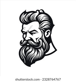 Stylish barber shop logo featuring a dashing man with a beard and mustache.