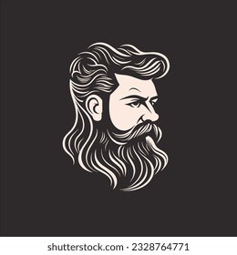 Stylish barber shop logo featuring a dashing man with a beard and mustache.
