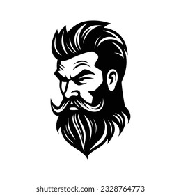 Stylish barber shop logo featuring a dashing man with a beard and mustache.