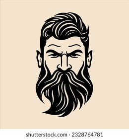 Stylish barber shop logo featuring a dashing man with a beard and mustache.