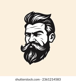 Stylish barber shop logo featuring a dashing man with a beard and mustache.