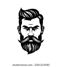 Stylish barber shop logo featuring a dashing man with a beard and mustache.