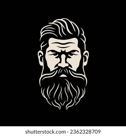 Elegante logo de una barbería que incluye a un hombre que luce barba y bigote.