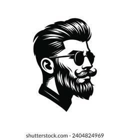 Elegante logo de una barbería que incluye a un hombre que luce barba y bigote.