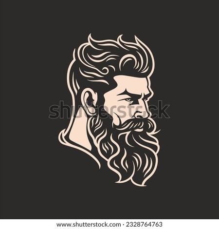 Stylish barber shop logo featuring a dashing man with a beard and mustache.