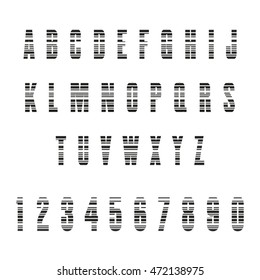 Stylish barcode typeface font. Stripped letters of barcode scanning. Custom font. Vector illustration