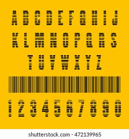 Stylish barcode typeface font. Stripped letters of barcode scanning. Custom font. Vector illustration