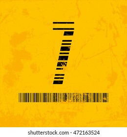 Stylish barcode typeface number seven. Stripped letters of barcode scanning. Custom font. Vector illustration