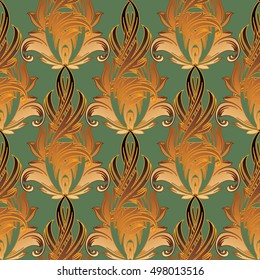 Stylish  baroque damask floral vector seamless pattern background wallpaper illustration with 3d antique flowers,leaves and ornaments.Decor elements with shadows  and highlights.Endless texture