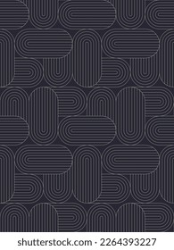 Stylish Bauhaus Retro Outline Art Seamless Pattern Vector Abstract Background. Trendy Fashionable Linear Geometric Vintage Art Deco Motif Repetitive Wallpaper. Line Art Graphic Luxurious Illustration