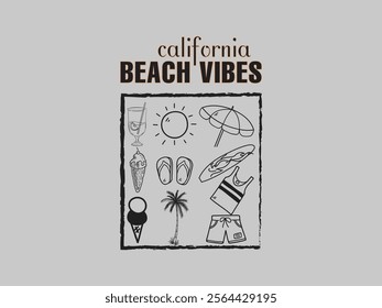 Stylish beach vibes graphic design with summer essentials element for California lovers