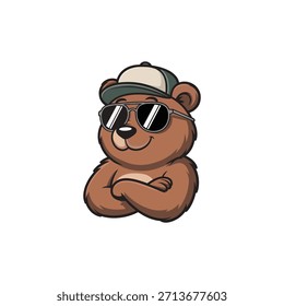 Personaje de oso con estilo con gafas de sol y sombrero