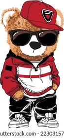 Stylish bear in glasses and hoodie. Street style