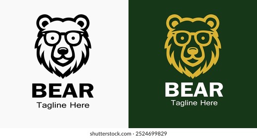 Un elegante diseño de logotipo de oso con gafas y un contorno negro minimalista. Ideal para marcas modernas, empresas tecnológicas o empresas que buscan una mascota única y amigable