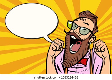 Stylish bearded hipster with glasses. Comic cartoon pop art retro illustration vector drawing