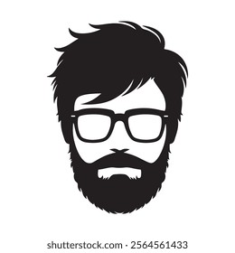 Stylish Bearded Man Front View Profile Silhouette Vector Illustration Isolated on a White Background. Man Face Silhouette Vector Illustration. Man Silhouette Vector Illustration

