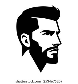 Stylish Bearded Man Head Side View Profile Silhouette Vector Illustration Isolated on a White Background for barbershop, hair salon. Man Face Silhouette Vector Illustration