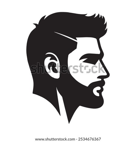 Stylish Bearded Man Head Side View Profile Silhouette Vector Illustration Isolated on a White Background for barbershop, hair salon. Man Face Silhouette Vector Illustration