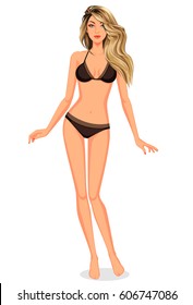 Stylish beautiful blonde model standing posing for dress up