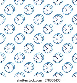 Stylish beautiful blue clock seamless pattern. Time, watch, schedule, business, management, plan, work and urgency concept. EPS 8 vector illustration, no transparency