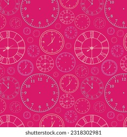 Estiloso y bonito patrón de reloj colorido sobre fondo rosado. Tiempo, vigilancia, horario, negocios, gestión, plan, trabajo y concepto de urgencia. Ilustración del vector