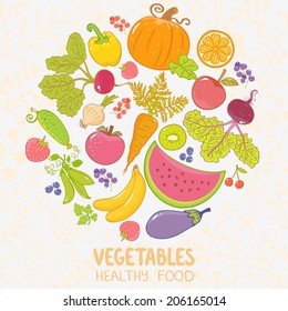 Stylish beautiful design background with vegetables and fruit