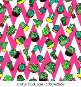 Stylish and beautiful hand drawn cactus retro style seamless pattern vector
