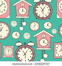Stylish beautiful pink clock vector pattern. Time, watch, schedule, business, management, plan, work and urgency concept. Vector illustration