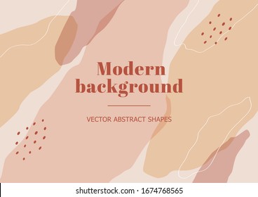 Stylish beauty banner with organic abstract shapes, line in nude pastel colors. Modern neutral beige background in Memphis style. Contemporary collage for beauty branding design. Vector Illustration