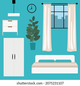 Stylish bedroom. Set of elements for the bedroom