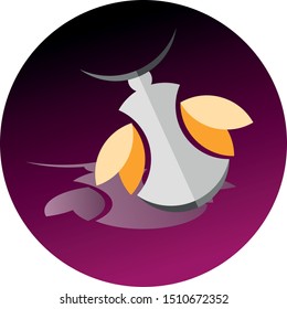 Stylish beetle icon on a dark background with yellow-orange wings.