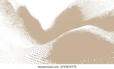 Stylish beige halftone wave pattern on transparent background